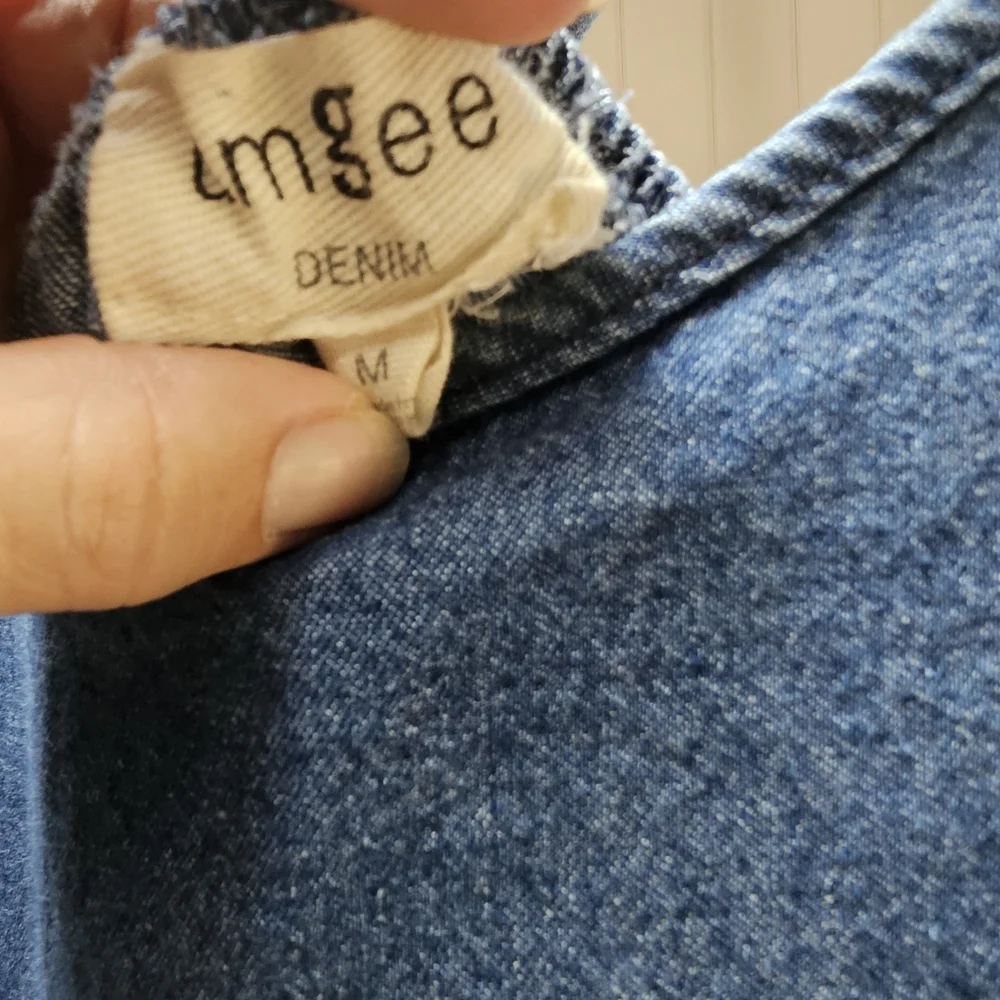 Umgee Blue Frayed Raw Edge Hem Denim Mini Dress Ruffled Sleeves Size M - Picture 7 of 8